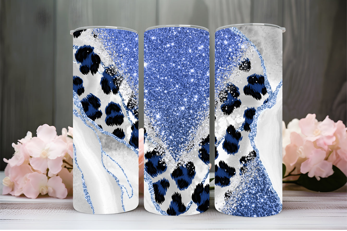 Blue fancy leopard 20oz tumbler