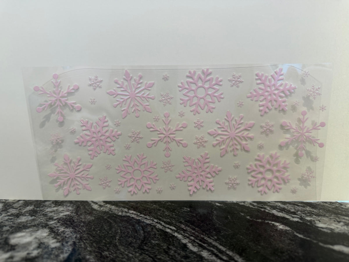 Pink snowflakes | 16oz UV DTF wrap