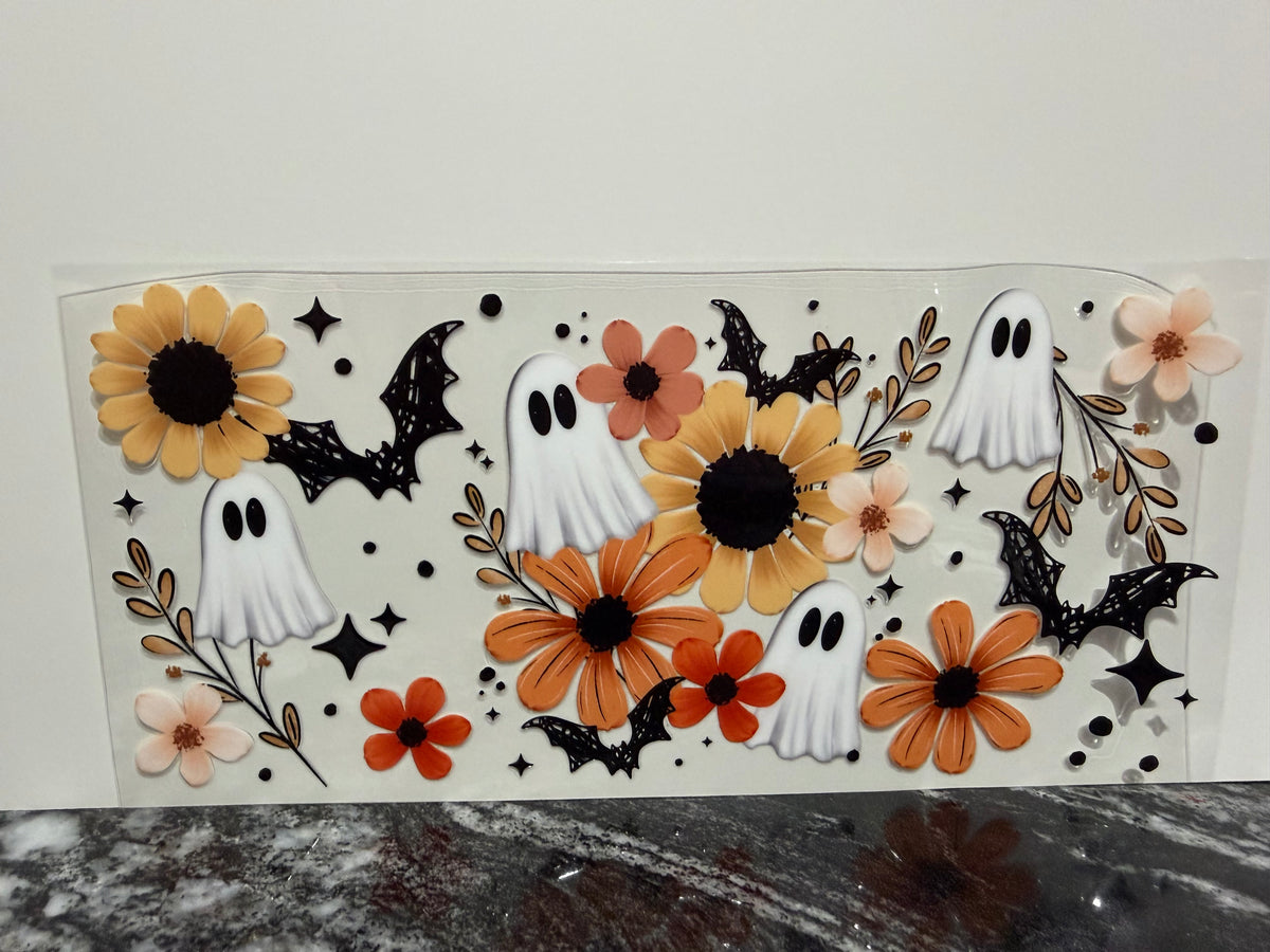 Fall flowers & ghosts | 16oz UV DTF wrap