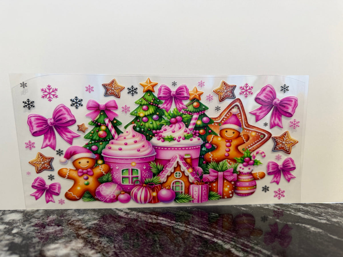 Pink Christmas | 16oz UV DTF wrap