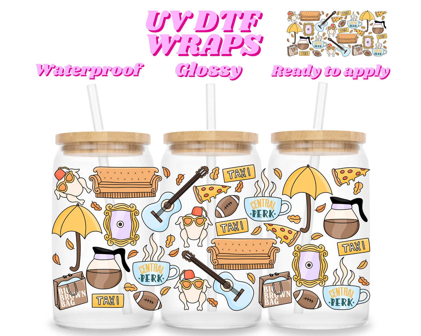 Friend icons | UV DTF glass can wrap
