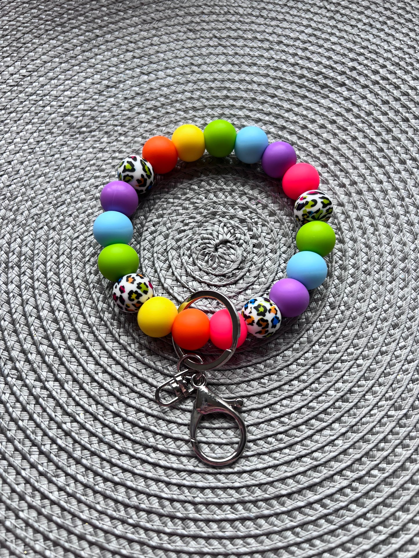 Rainbow leopard beaded wristlet