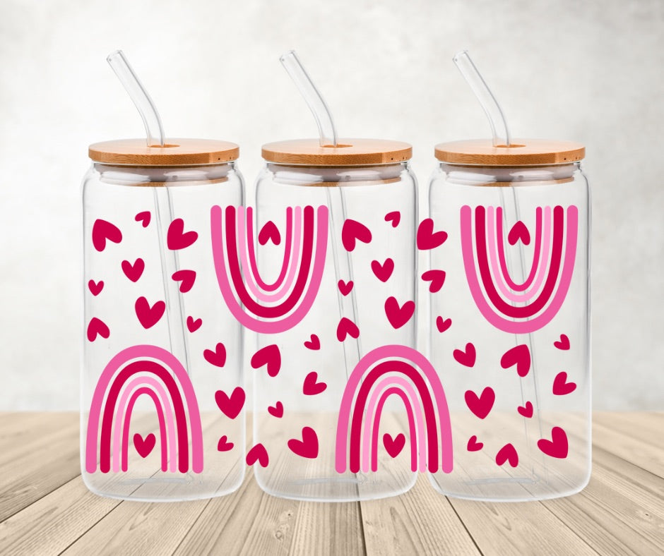 Rainbow hearts | 20oz libbey glass can