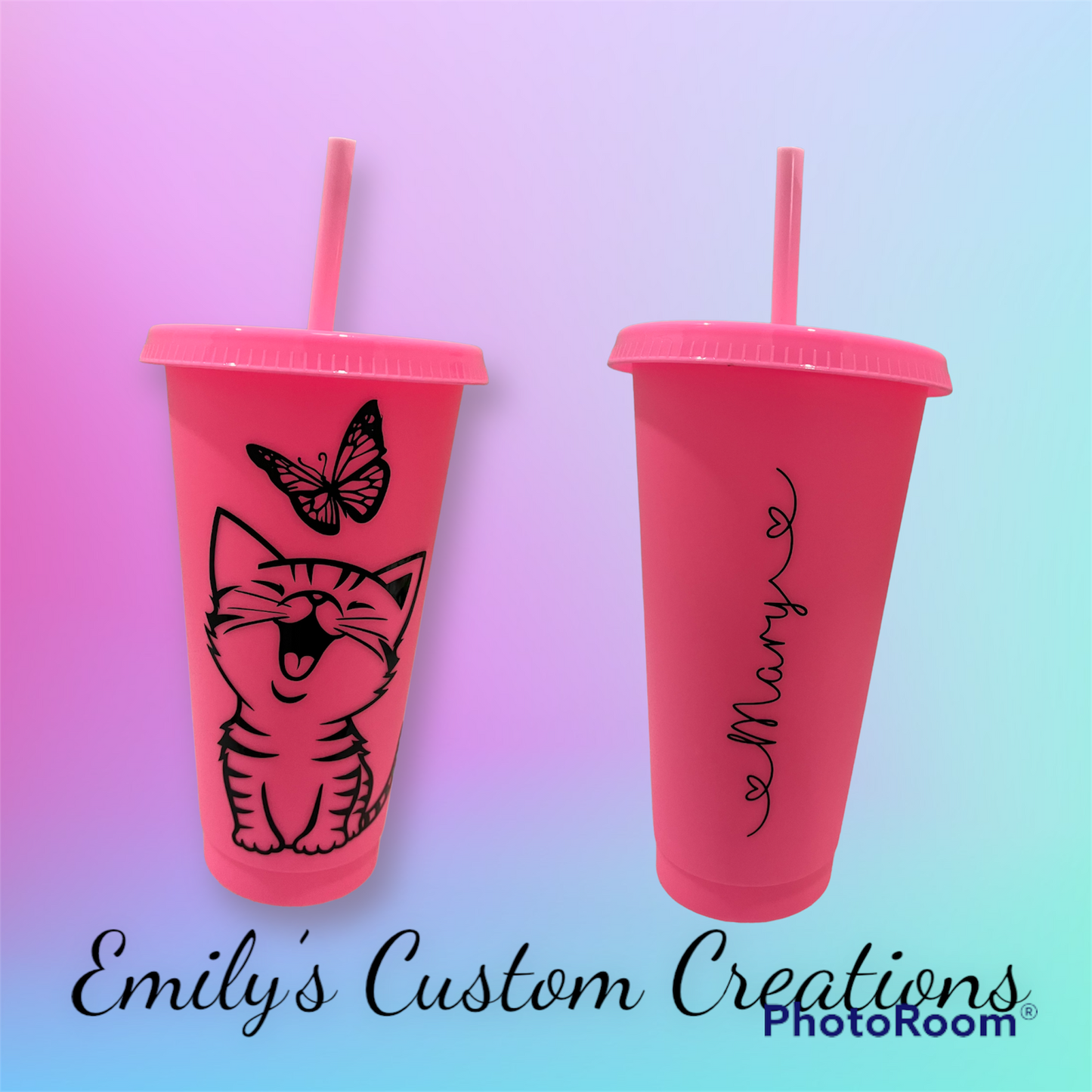 Cat and butterfly cold cup