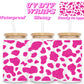 Sparkly pink cow print | UV DTF glass can wrap