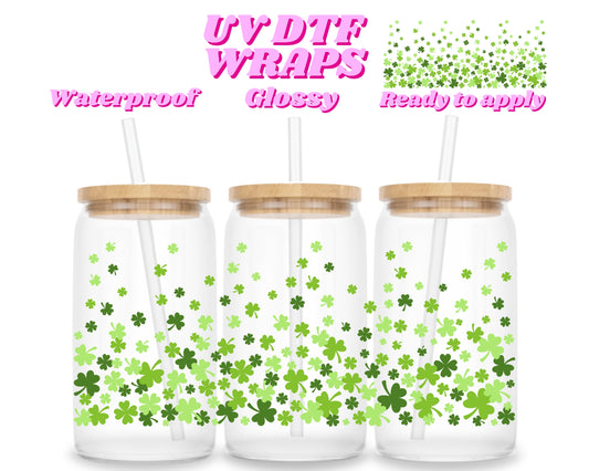 Ombré shamrocks | UV DTF glass can wrap