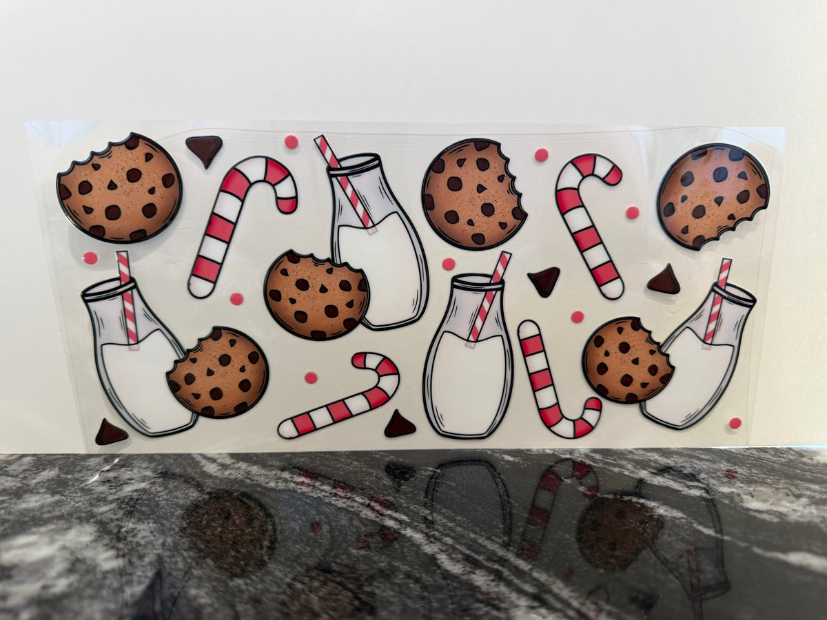 Milk & cookies with candy canes | 16oz UV DTF wrap