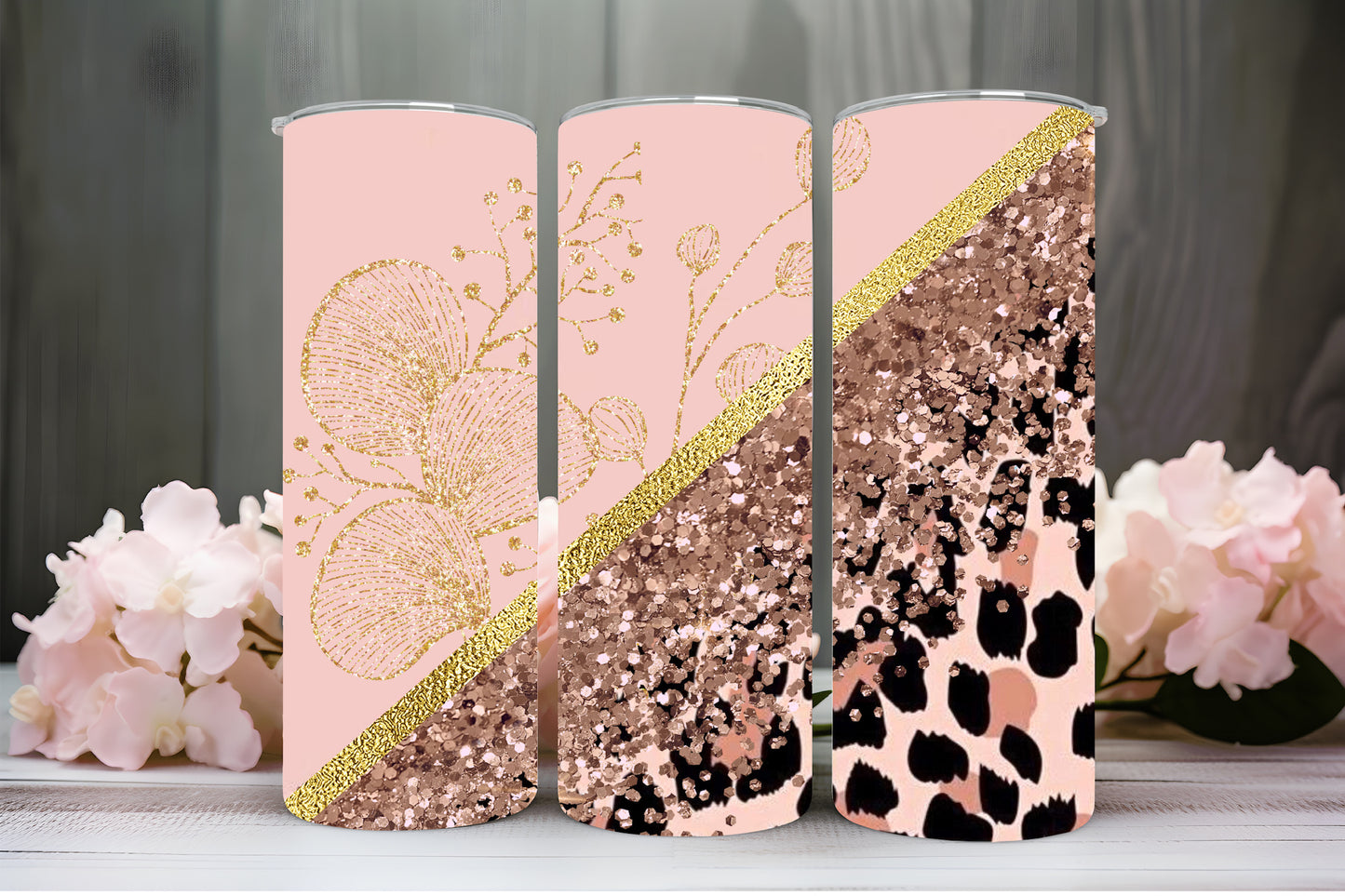 Pink floral leopard 20oz tumbler