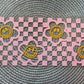 Pink smiley checkered | UV DTF glass can wrap