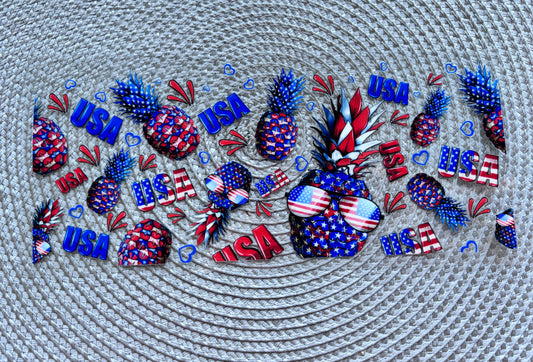 USA pineapples | UV DTF glass can wrap