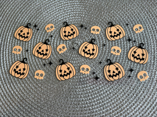 Pumpkins & skulls | UV DTF 16oz glass can wrap