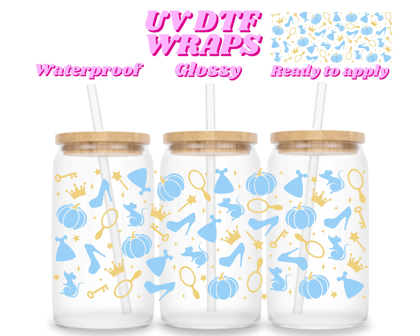 Blue princess | UV DTF glass can wrap