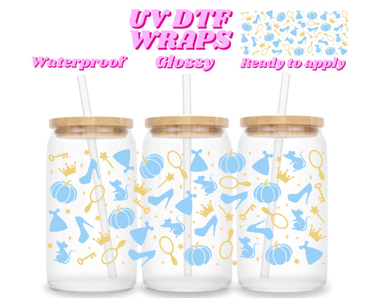 Blue princess | UV DTF glass can wrap
