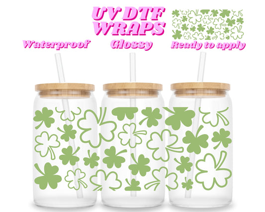 Shamrocks | UV DTF glass can wrap