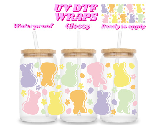 Pastel easter bunnies | UV DTF glass can wrap
