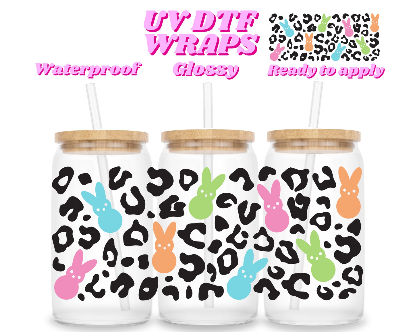 Leopard bunnies | UV DTF glass can wrap