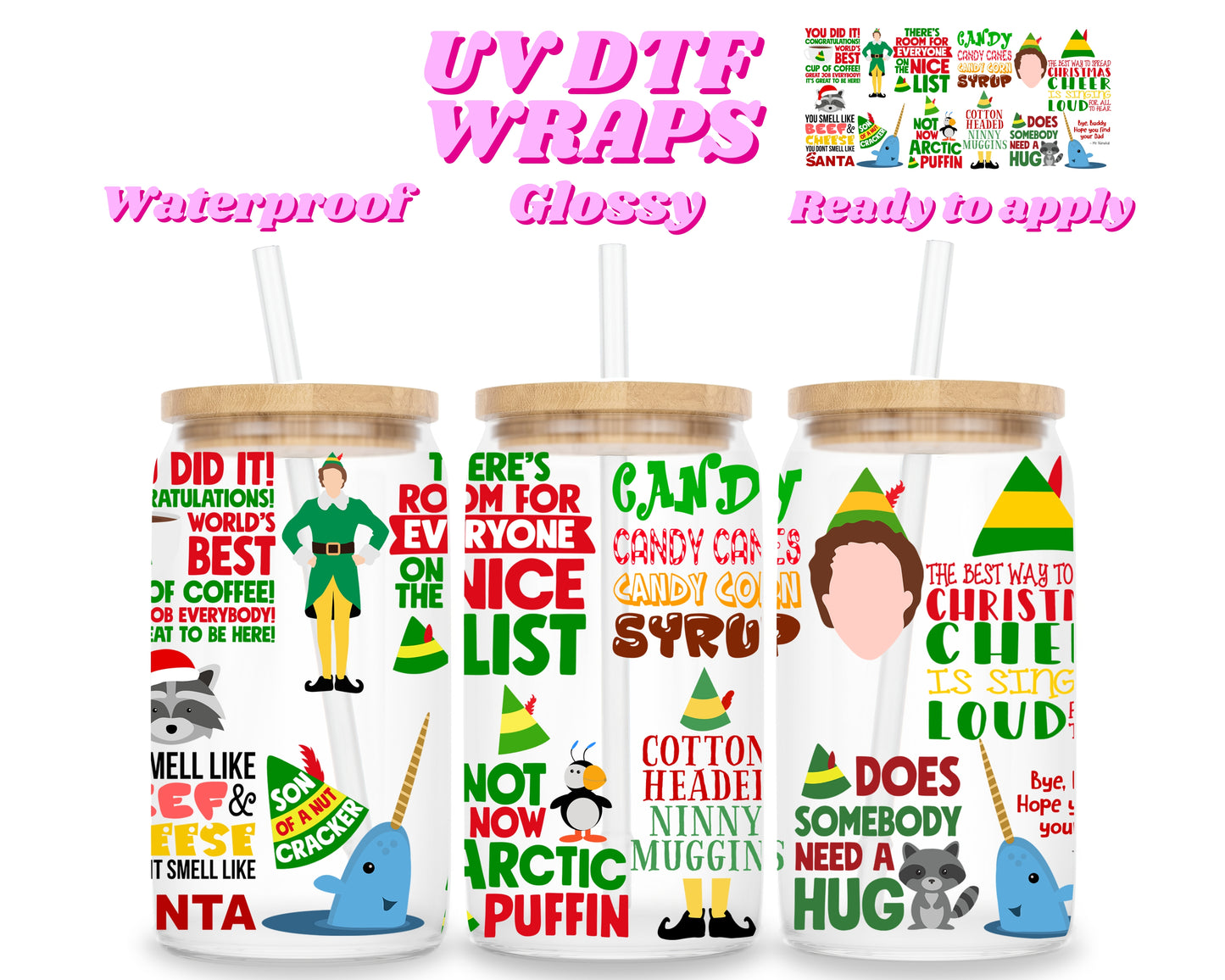 Christmas | UV DTF glass can wrap