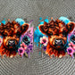 Colourful floral highland cow | UV DTF 16oz glass can wrap