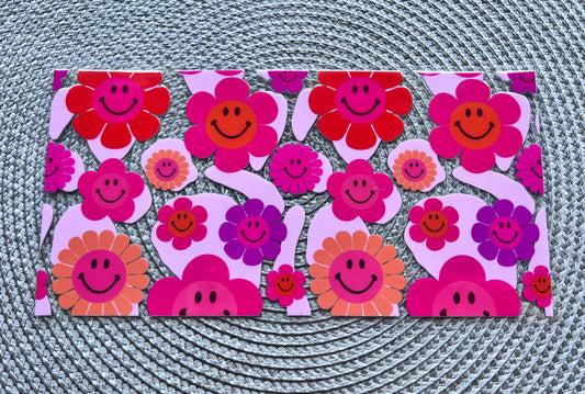 Smiley flowers | UV DTF glass can wrap