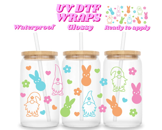Gnomes & bunnies | UV DTF glass can wrap