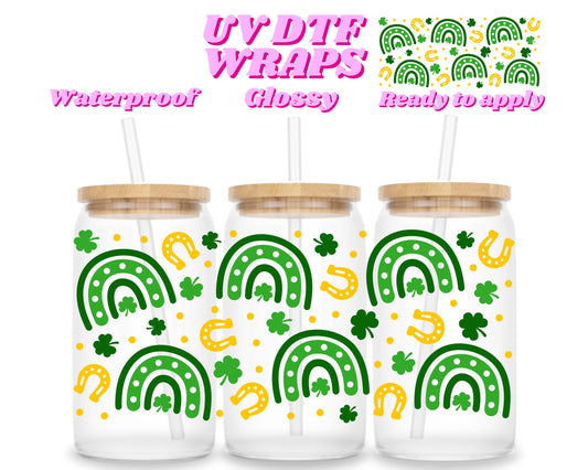 St Patricks Day rainbows | UV DTF glass can wrap
