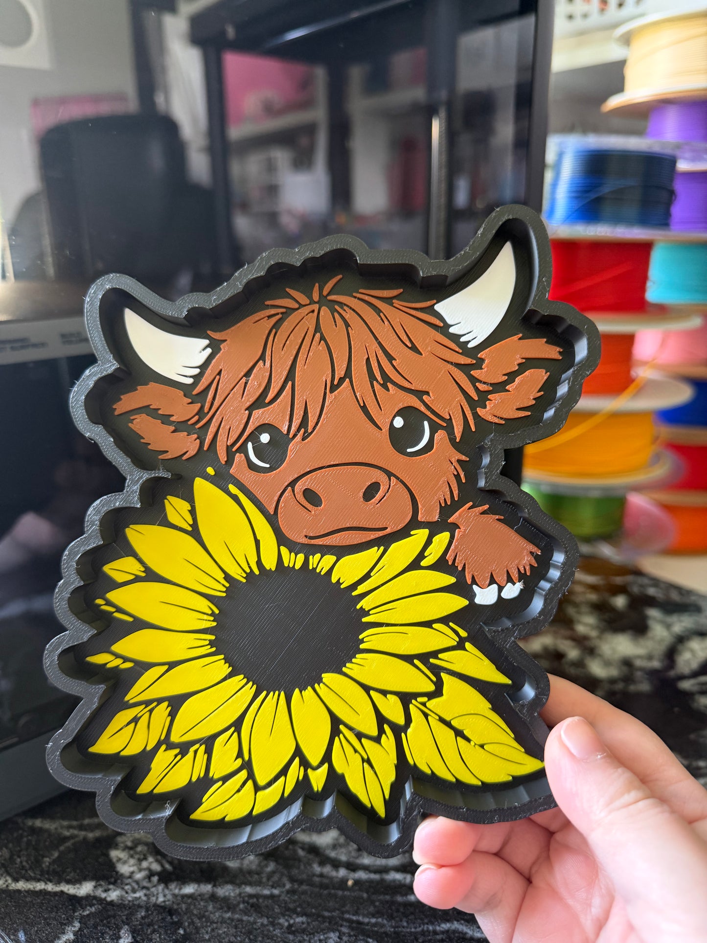 Sunflower highland cow trinket tray