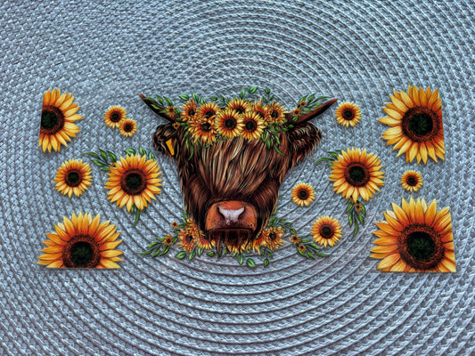 Sunflower highland cow | UV DTF glass can wrap