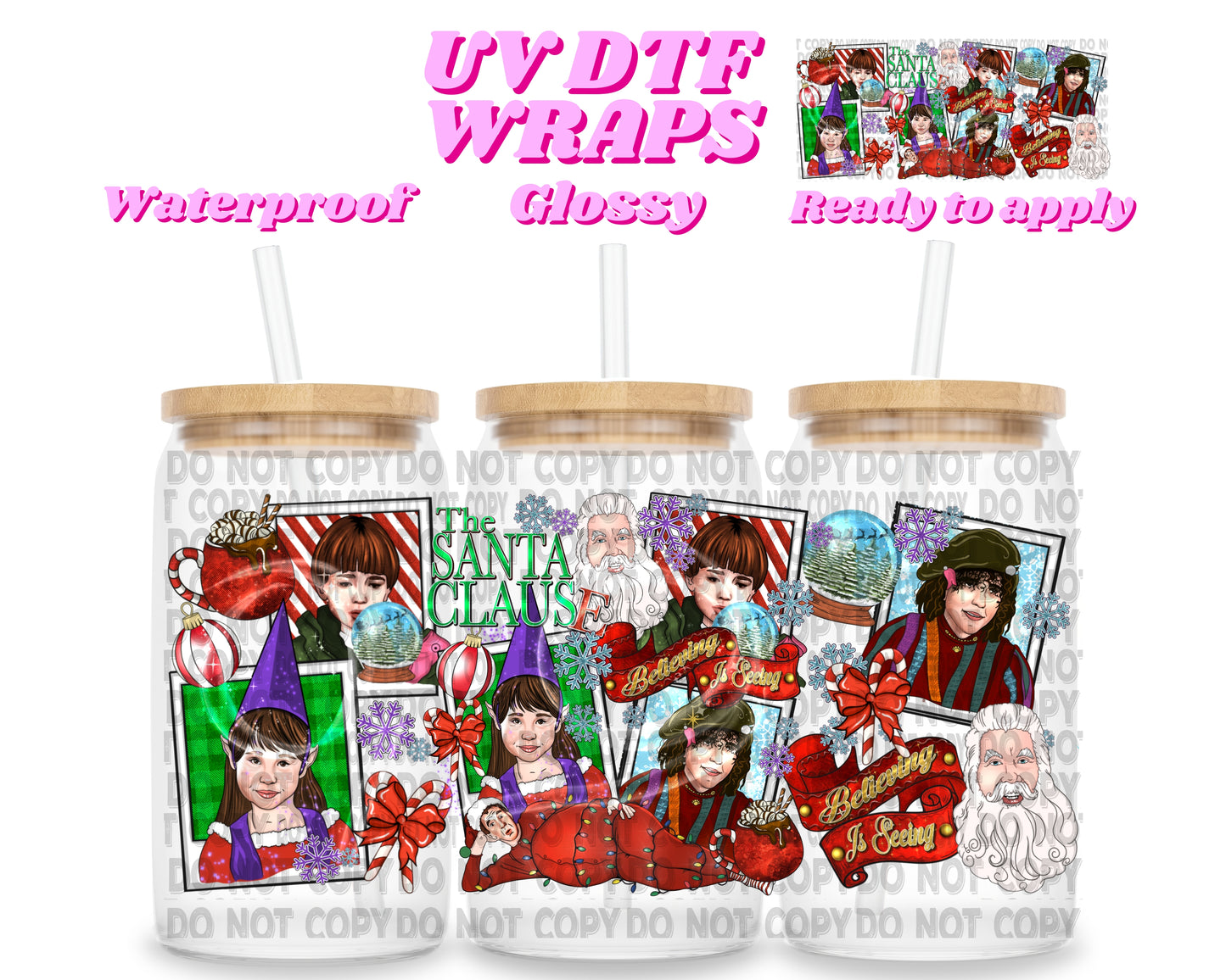Santa | UV DTF glass can wrap