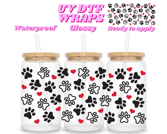 Paw prints | UV DTF glass can wrap