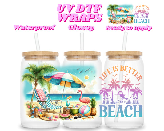 Life is better at the beach | UV DTF glass can wrap