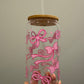 Pink bows 16oz glass can