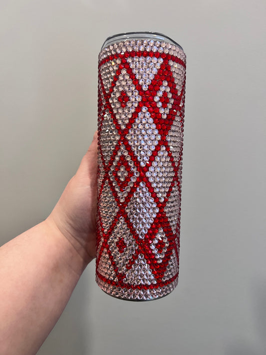 Red and pink diamond rhinestone tumbler