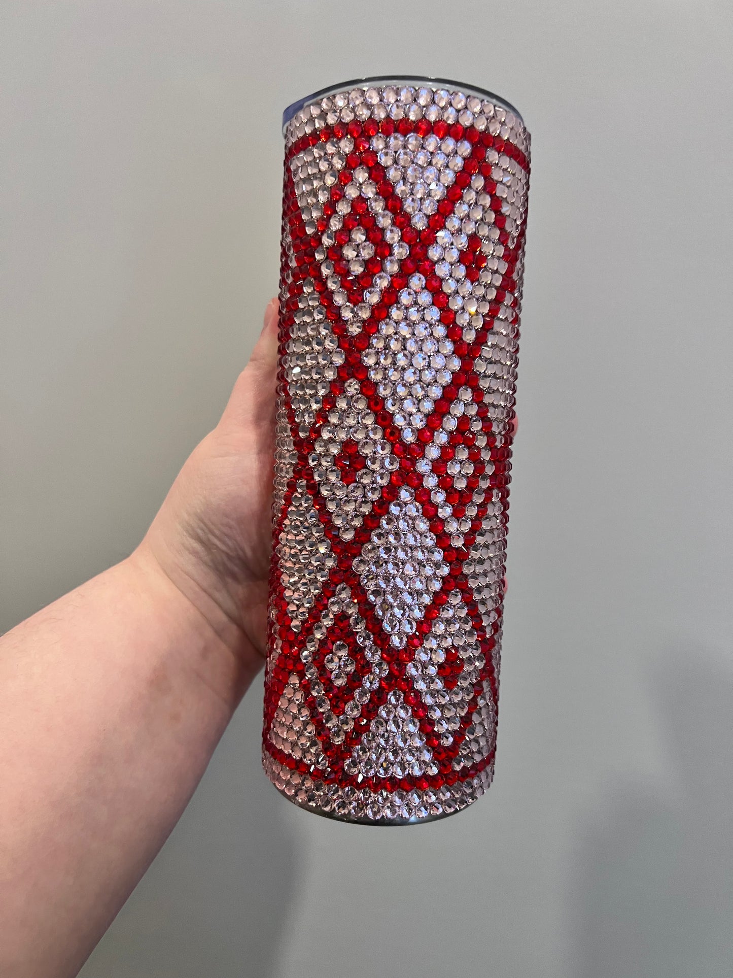Red and pink diamond rhinestone tumbler