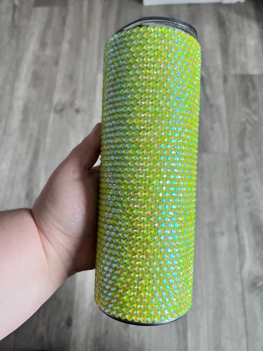 Neon yellow rhinestone tumbler