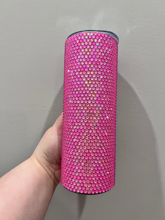Neon pink rhinestone tumbler