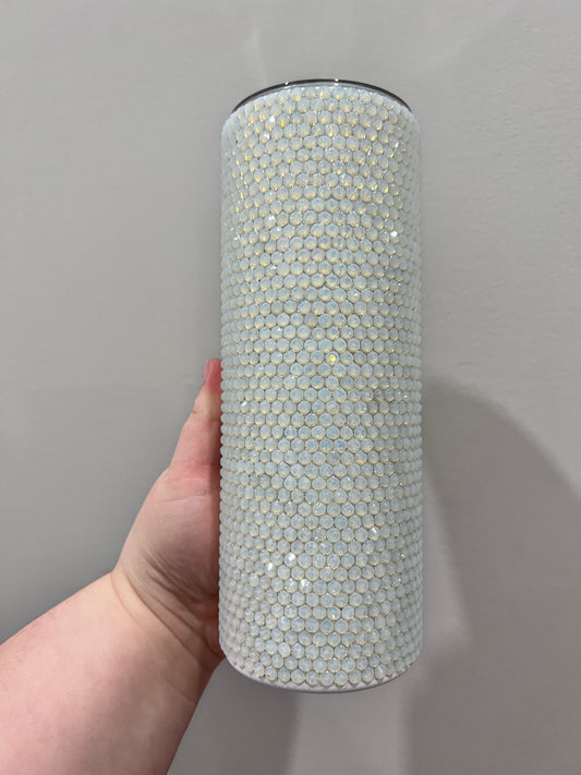 White opal rhinestone tumbler