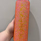 Neon orange rhinestone tumbler