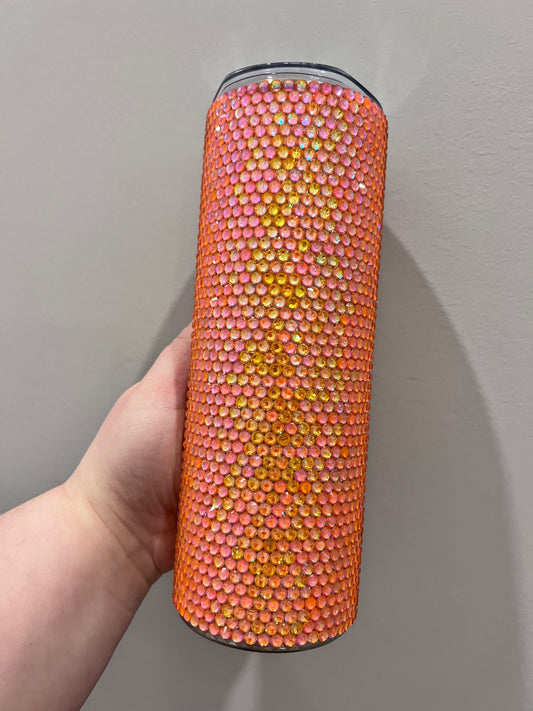 Neon orange rhinestone tumbler