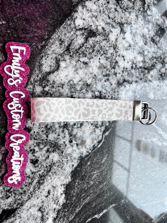 Grey leopard wristlet
